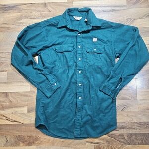 Five Brother L Tall Green Flannel Shirt Made in USA Golden Sun Patch